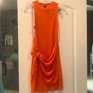 Orange ribbed midi wrap dress